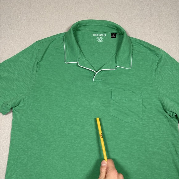 Todd Snyder Montauk Tipped Polo Shirt Mens Large Green Homespun Jersey Slub LA L - Picture 2 of 11